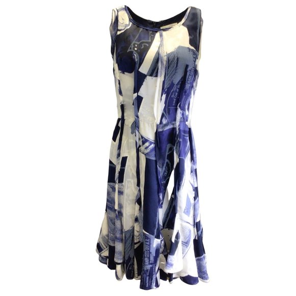 1970s Oscar De La Renta Blue Silk Print Dress